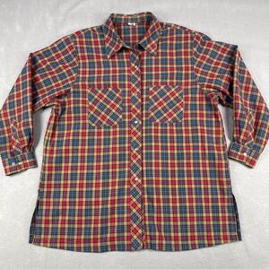 Pegasus Vintage Womens Button Up Plaid Shirt Jacket 4 Pockets Oversize Shoulder
